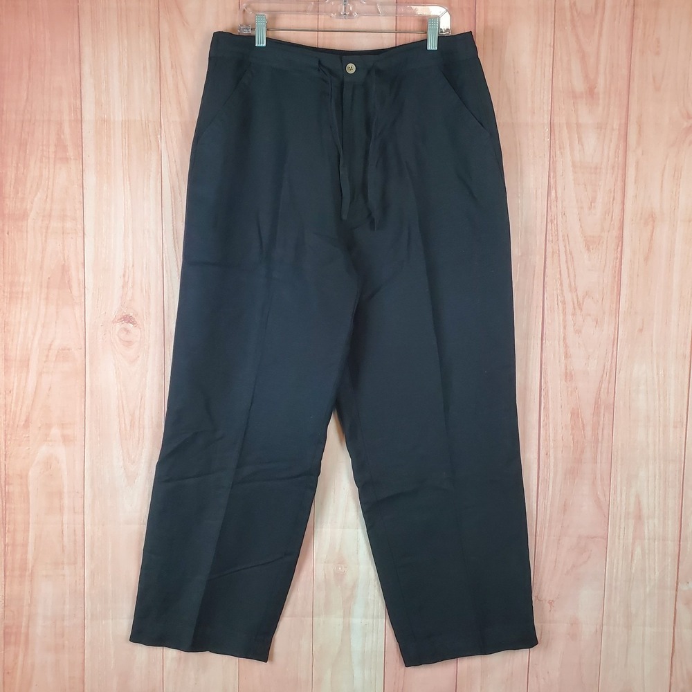 Cubavera Linen Blend Core Drawstring Pants Mens Sz Large 34 Black Slash Pockets